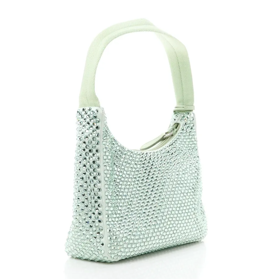 Prada Mini Re-Edition 2000 Bag Acqua Satin & Crystal