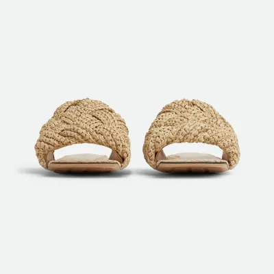 Bottega Veneta Lido Flat Sandal In Cane Sugar Intrecciato Raffia Flat Sandals