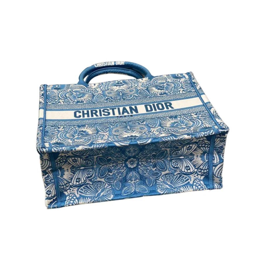 Dior Medium Dior Book Tote In Celestial Blue and White D-Butterfly Paisley Embroidery