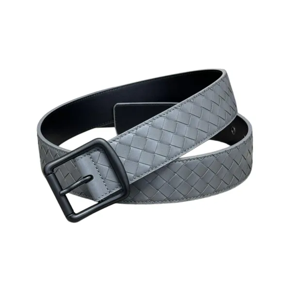 Bottega Veneta Men's Square Buckle Intrecciato Belt In Black/Coffee/Blue/Grey Calfskin With Silver/Black Hardware 40mm - Image 7