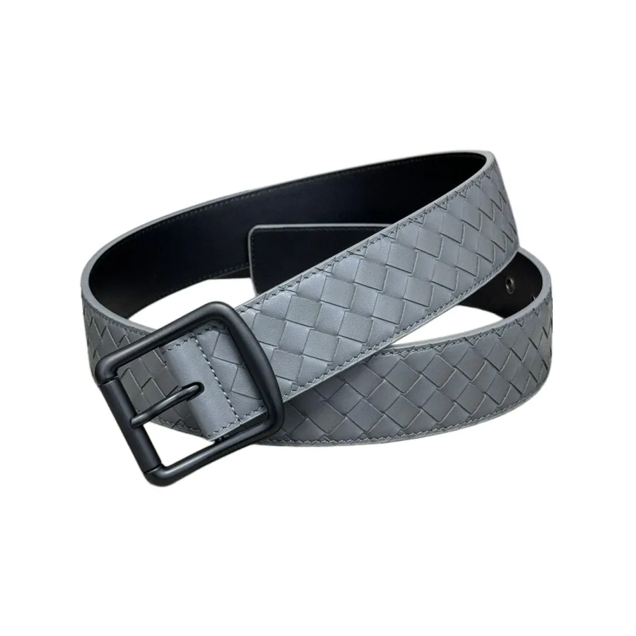 Bottega Veneta Men's Square Buckle Intrecciato Belt In Black/Coffee/Blue/Grey Calfskin With Silver/Black Hardware 40mm