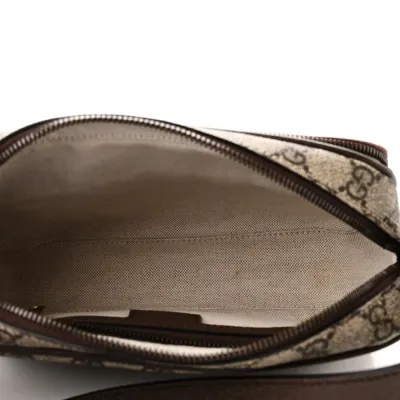 Gucci Small Web Ophidia Messenger Bag Beige / Ebony / New Acero GG Supreme Monogram Canvas & Calfskin Leather Gold Hardware