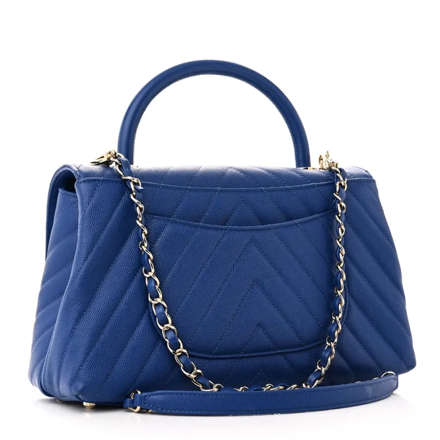 Designer Coco Handle Handbag – Small Blue Chevron
