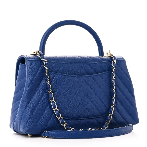 Designer Coco Handle Handbag – Small Blue Chevron - Image 3