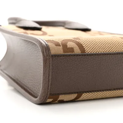 Gucci Mini Vertical Tote Camel Ebony Textured Dollar Calfskin Leather Gold Hardware