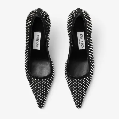 JIMMY CHOO Crystal mesh stitched black satin heels