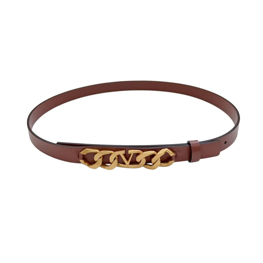 Valentino Irregular V Buckle Belt In Black/Brown/Red Calfskin With Gold Hardware 20mm