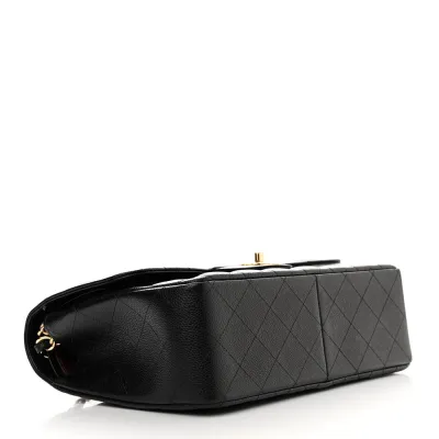 Chanel Double Flap Jumbo Black Quilted Caviar Leather Gold Hardware