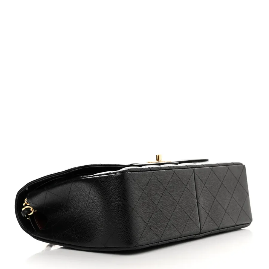 Chanel Double Flap Jumbo Black Quilted Caviar Leather Gold Hardware