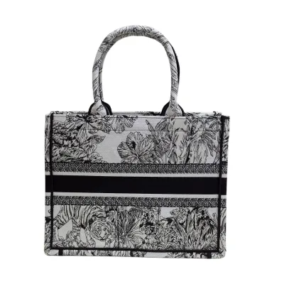Dior Medium Dior Book Tote In Black Toile De Jouy Embroidered Canvas