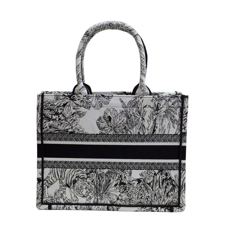 Dior Medium Dior Book Tote In Black Toile De Jouy Embroidered Canvas