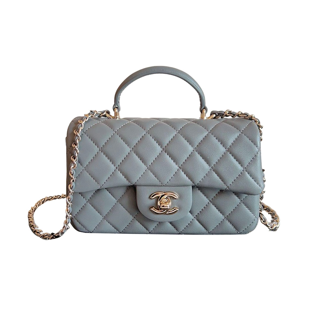 Chanel Cinza / Preto Bolsa Mini CF com Alça