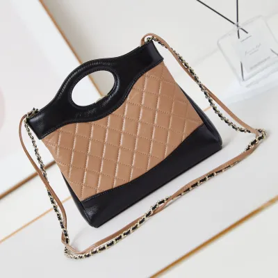 Chanel Quilted Lambskin Leather Black and Milk tea color Crossbody Bags