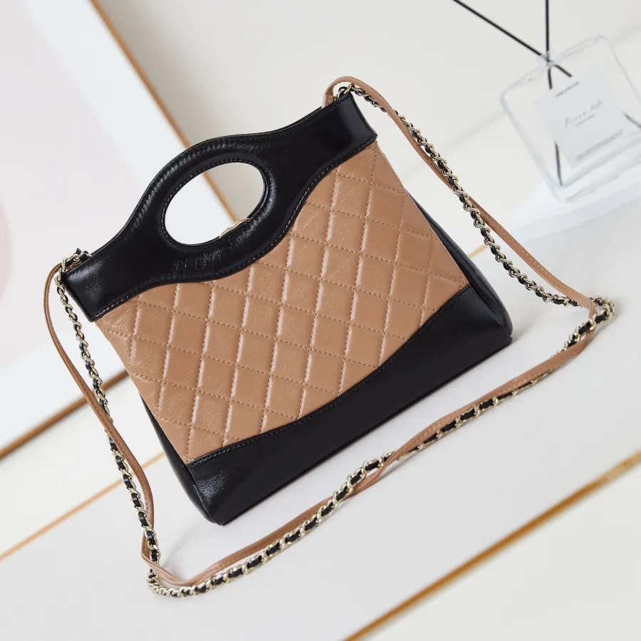Chanel Quilted Lambskin Leather Black and Milk tea color Crossbody Bags