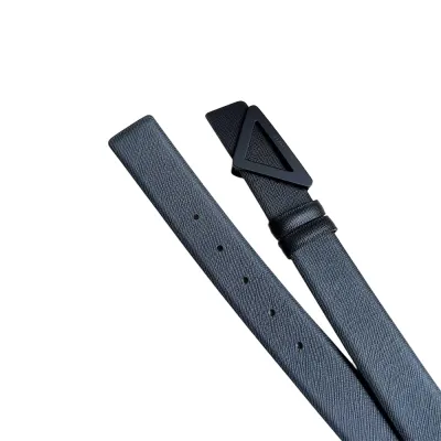 Prada Men' s Triangled Buckle Belt In Black/White/Brown/Blue Saffiano Calfskin With Gold/Silver/Black Hardware 35mm