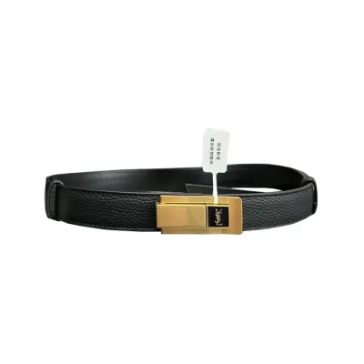 Saint Laurent Charniere Buckle Belt In Black/Burgundy Smooth Calfskin With Gold Hardware 30mm