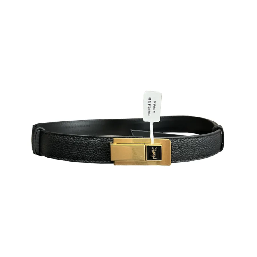 Saint Laurent Charniere Buckle Belt In Black/Burgundy Smooth Calfskin With Gold Hardware 30mm