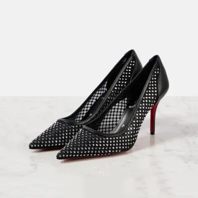 Christian Louboutin Black mesh heels, pointy stiletto heels