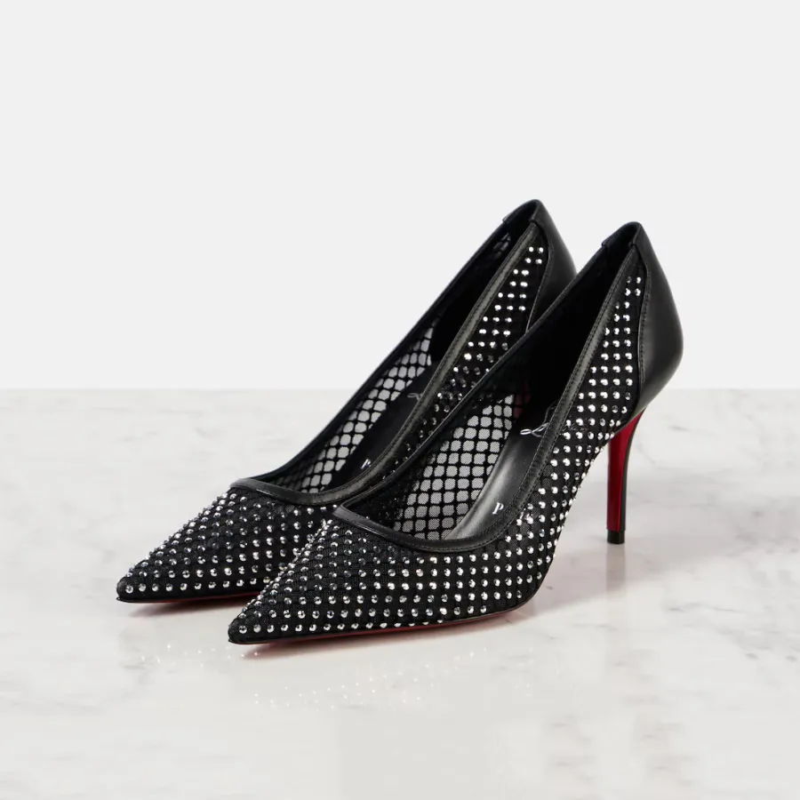 Christian Louboutin Black mesh heels, pointy stiletto heels