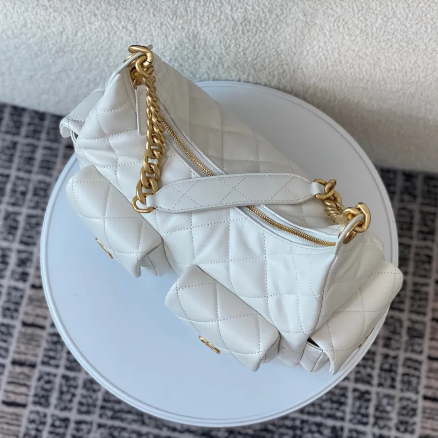 Chanel Quilted Lambskin Leather White /Black Shoulder Bags