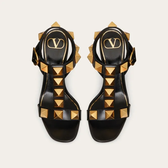 VALENTINO Rivet calfskin platform sandals (heel height 6cm)