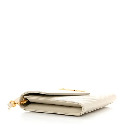 Saint Laurent Medium Envelope Clutch Blanc Vintage Chevron Monogram Grain De Poudre Matelasse Leather Gold Hardware