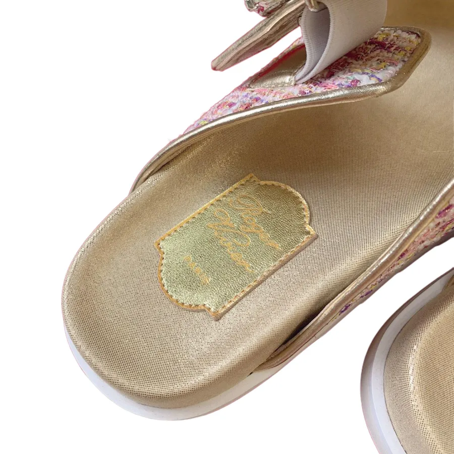 Roger Vivier Slidy Viv' Mules Sandals In Multicolor Woolen Fabric With Crystal Buckle