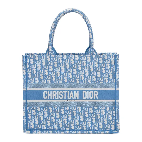 Dior Medium Dior Book Tote In Blue Dior Oblique Embroidered Canvas