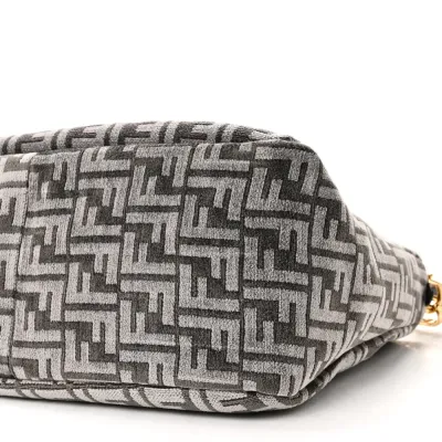 Fendi FF Fendi O’Lock Zipper Anthracite/Asfalto Chenille, Vitello Seta Leather, & Plexiglass Mixed Metal Hardware