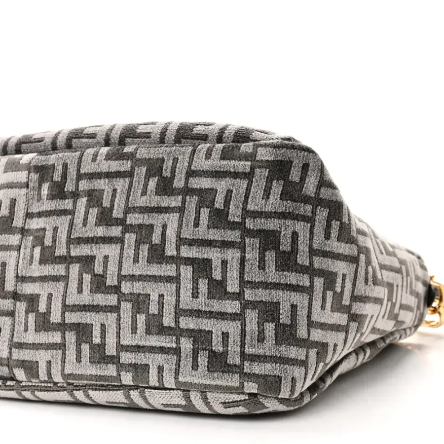 Fendi FF Fendi O’Lock Zipper Anthracite/Asfalto Chenille, Vitello Seta Leather, & Plexiglass Mixed Metal Hardware