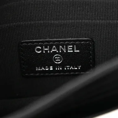 Chanel Trendy CC Wallet On Chain (WOC) Mini White Quilted Lambskin Leather Black Hardware