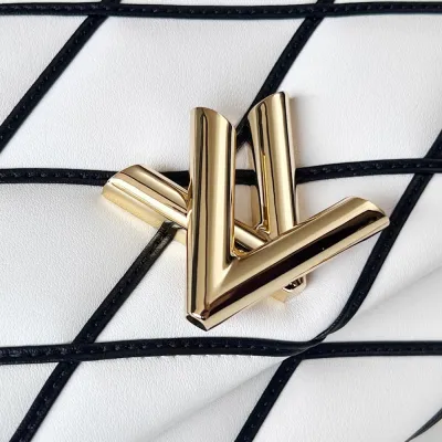 Louis Vuitton GO-14 MM White And Black Lambskin Leather Gold Hardware