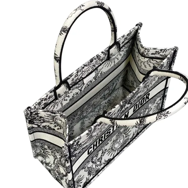 Dior Medium Dior Book Tote White Black/Navy Blue Soleil Embroidered Canvas - Image 4