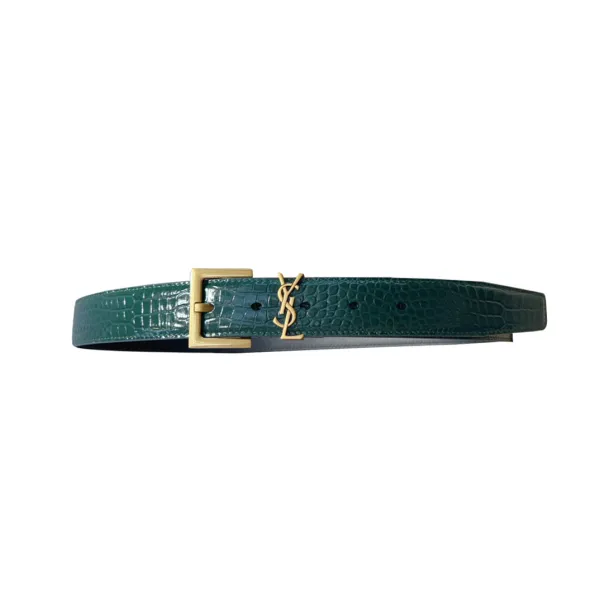 Saint Laurent Cassandre Belt In Black/Beige/Green Crocodile-Embossed Leather With Gold Hardware 30mm - Image 9