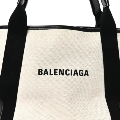 Balenciaga Small Navy Cabas Natural/Black Cotton Canvas