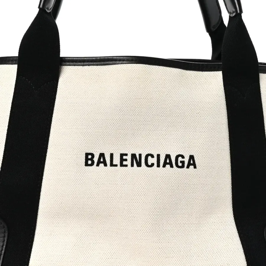Balenciaga Small Navy Cabas Natural/Black Cotton Canvas