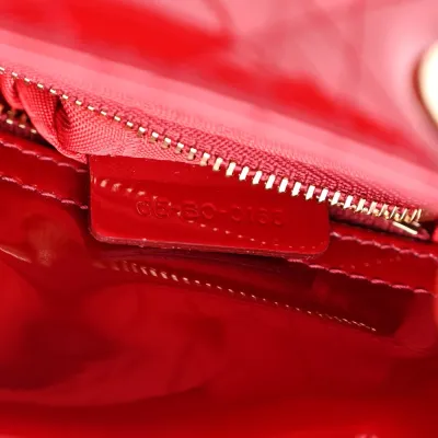 Dior Mini Lady Dior Red Patent Cannage Calfskin Leather Gold Hardware