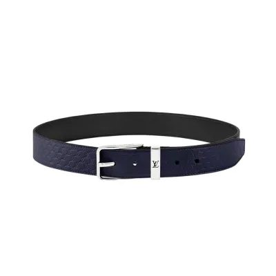 Louis Vuitton Men's Pont Neuf Belt In Blue/Black Logo-Embossed Calfskin With Silver Hardware 35mm