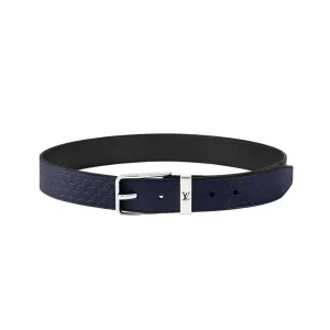 Louis Vuitton Men's Pont Neuf Belt In Blue/Black Logo-Embossed Calfskin With Silver Hardware 35mm