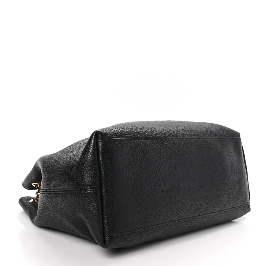 Gucci Medium Soho Chain Shoulder Bag Black Pebbled Calfskin Leather Light Gold Hardware