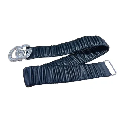 Gucci Women's GG Buckle With Crystals Elastic Belt In Black Calfskin With Silver Hardware 30mm/40mm