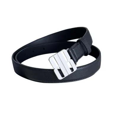 Balenciaga Women's Nano Belt In Black Grained Calfskin With Gold/Silver Hardware 25mm