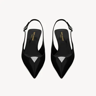 Yves Saint Laurent Mirrored leather crystal sling-off heels