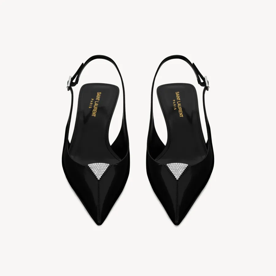 Yves Saint Laurent Mirrored leather crystal sling-off heels