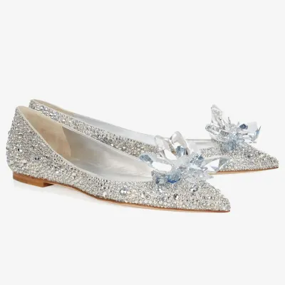 JIMMY CHOO pointy flats Crystal stuck to leather