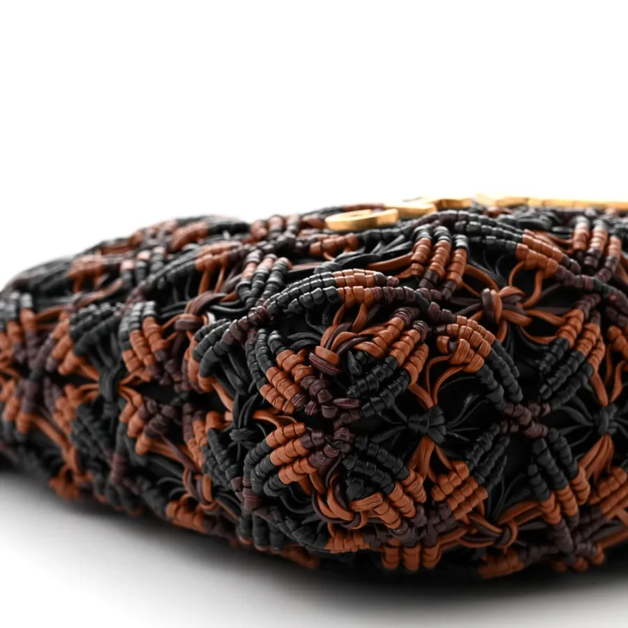 Chanel Mini Black / Light Brown / Burgundy Chanel 22 Calfskin Leather Macrame Aged Gold Hardware