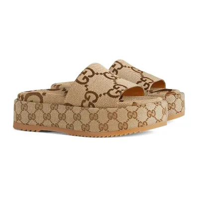 Gucci Wooden color Round Head Platform Slippers
