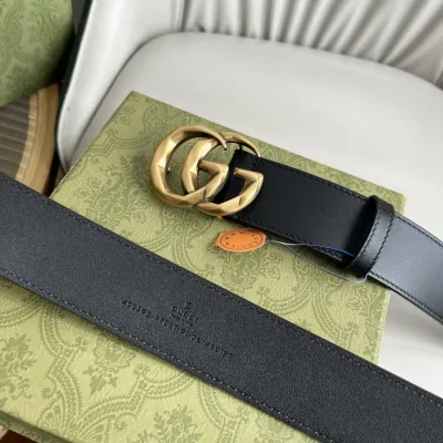 Gucci Men's Double G Buckle Belt In Black Calfskin With Gold Hardware 40mm