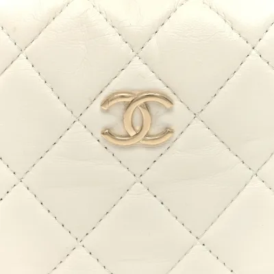 Chanel Chain Around Pouch Small White Quilted Lambskin Leather Light Gold Hardware