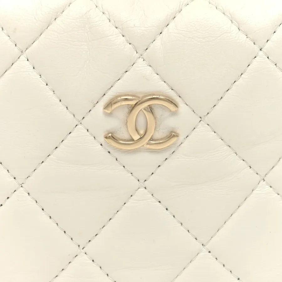 Chanel Chain Around Pouch Small White Quilted Lambskin Leather Light Gold Hardware
